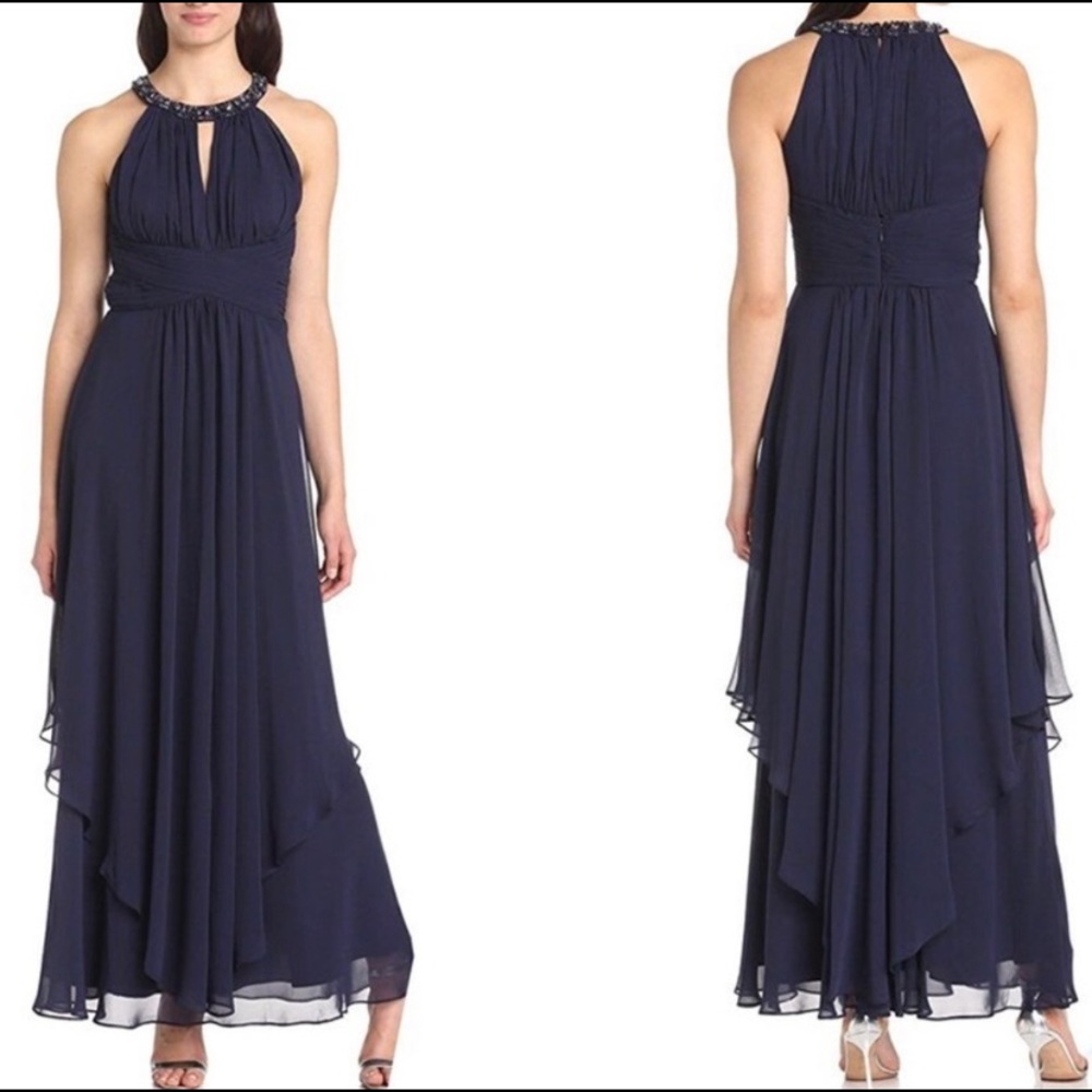 ❤️SOLD❤️ Gray Embellished Halter Tiered Gown 10
